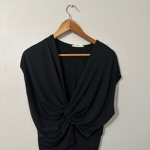 Mango Black Low V Neck Draped Blouse